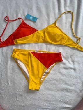 Cupshe Orange Colorblock Bikini Set